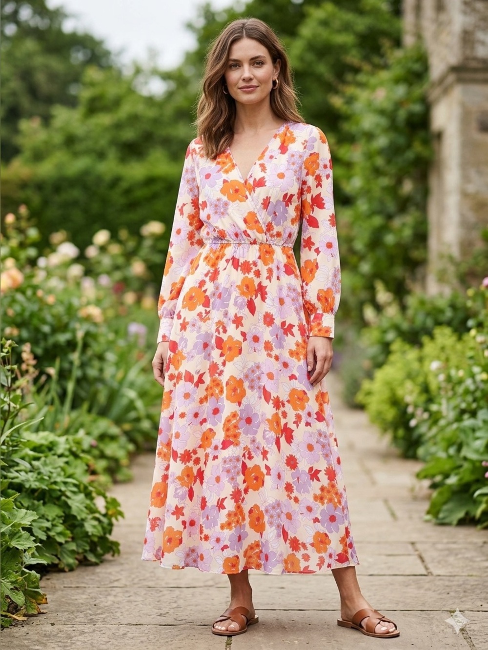 NWT Indigo Rose floral V-neck long-sleeve maxi dress